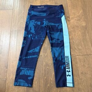 Under Armour HeatGear‎ Compression Capri Leggings Womens S Blue Graphic